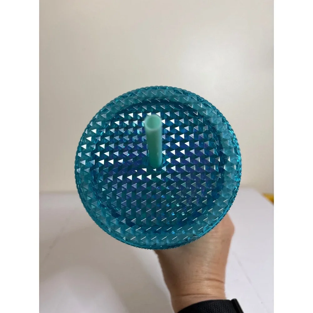 Starbucks Teal Blue Iridescent Studded Venti Cold‎ Cup Tumbler 24oz with Straw